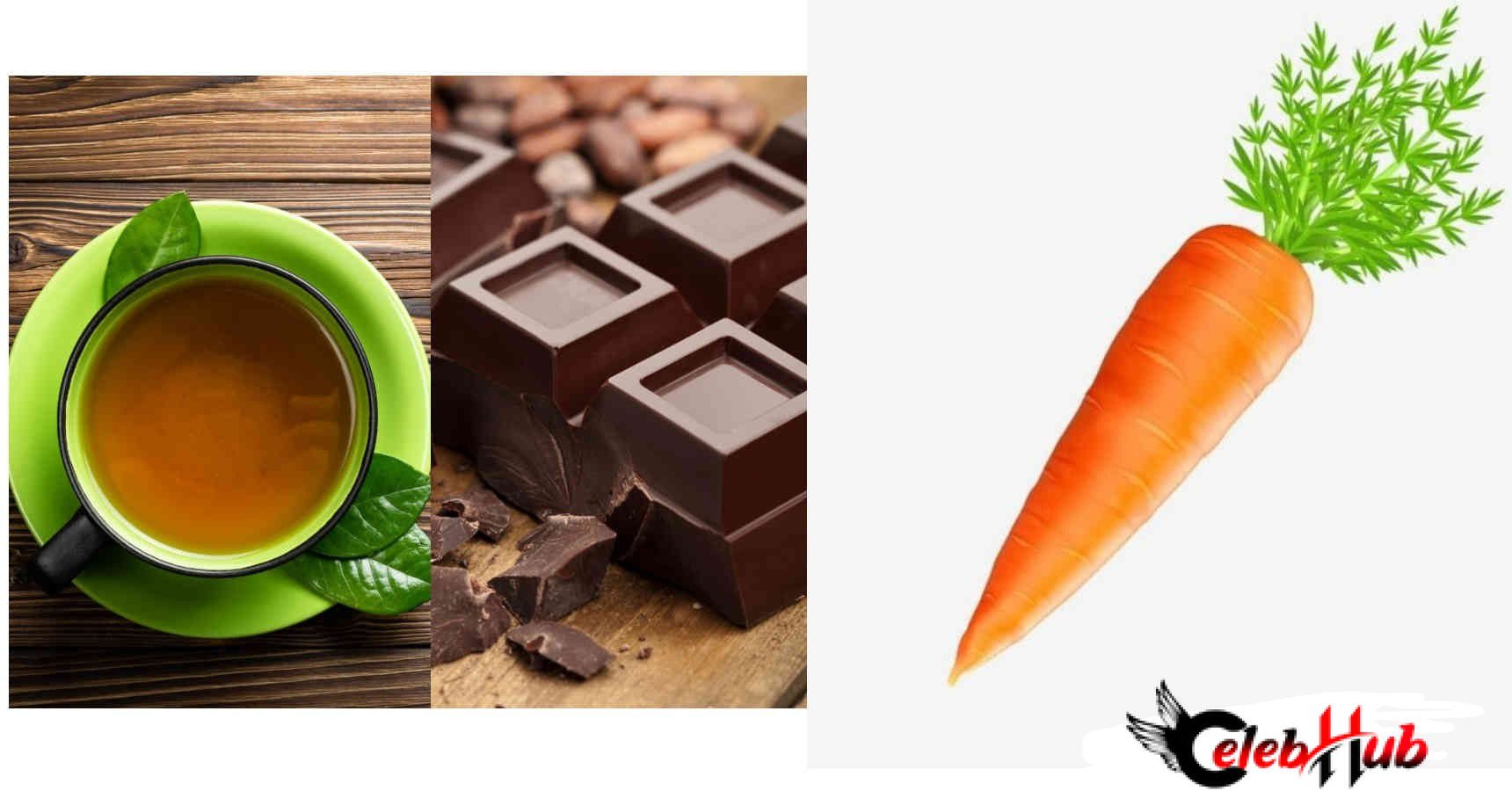 Green tea, chocolate and carrots 